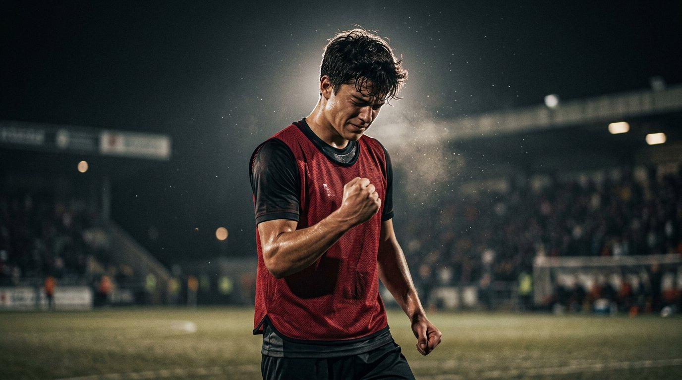 Player celebrating with a fist pump on the pitch